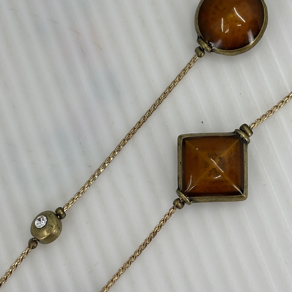 NWT Gold and Orange Necklace with Geometric Pendants - Picture 4 of 6